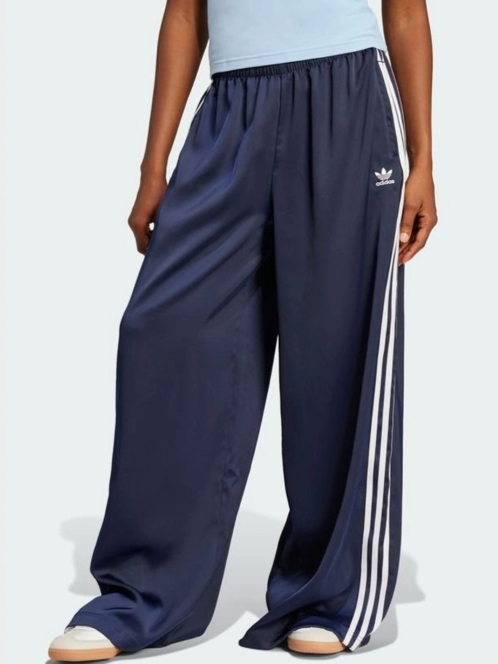 Adidas Women’s Navy Blue Wide-Leg Satin Track Pants Women's Size 4 / Small